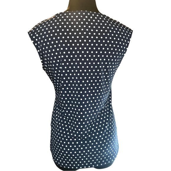 NWT Calvin Klein Navy Blue White Polka Dot Sleeveless Blouse Top - Picture 3 of 6